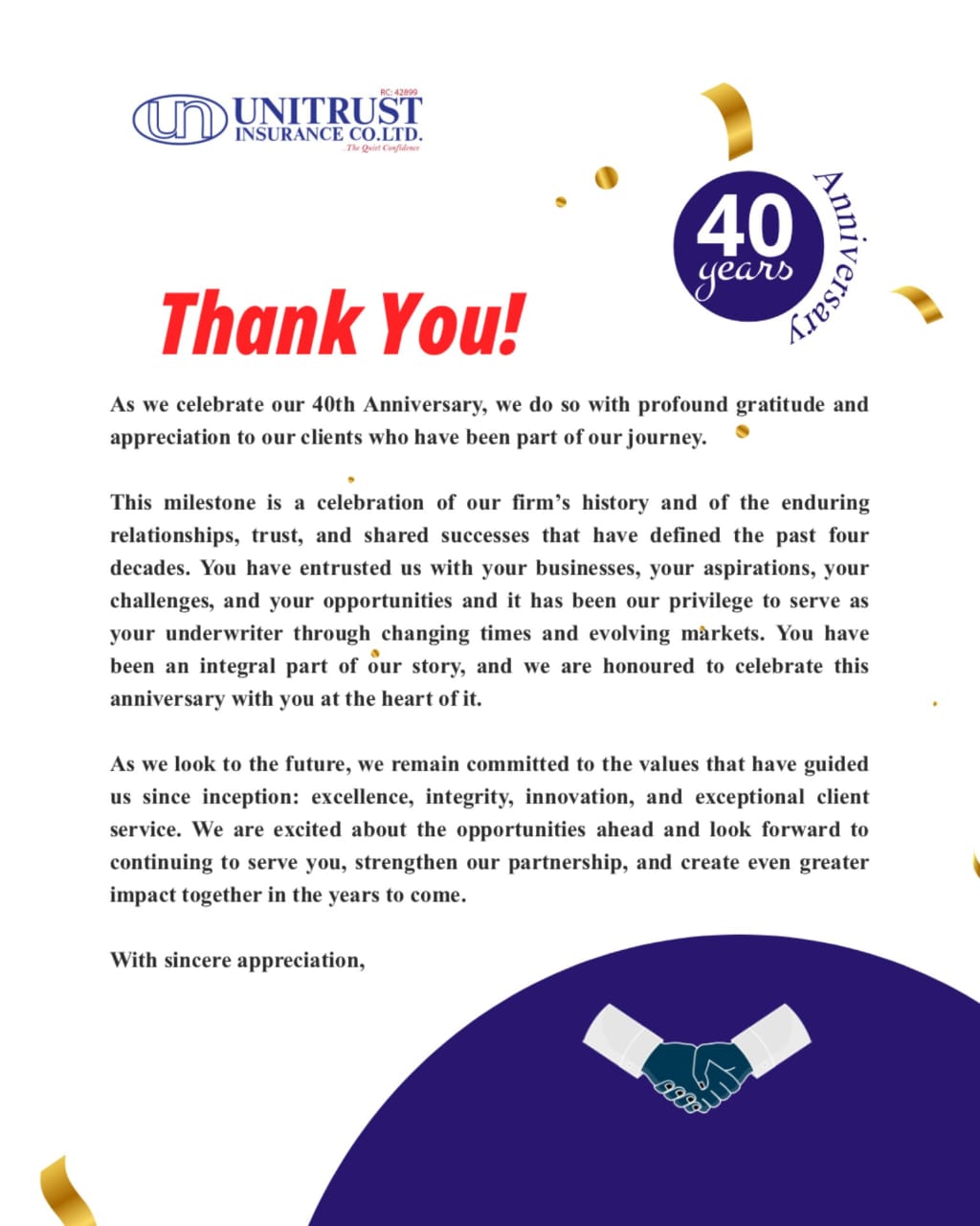 Unitrust Insurance 40th Anniversary